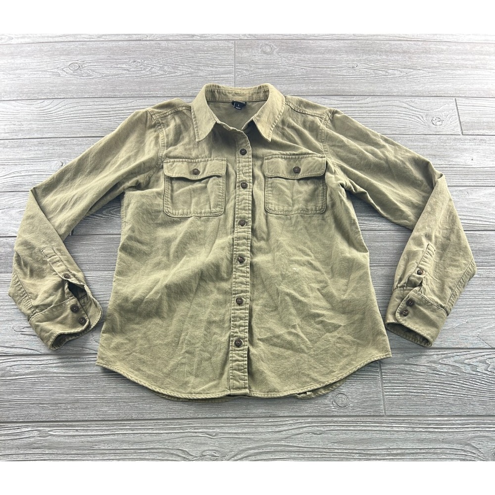 Patagonia Womens Organic Cotton Button Up Long Sleeve Shirt Beige Small